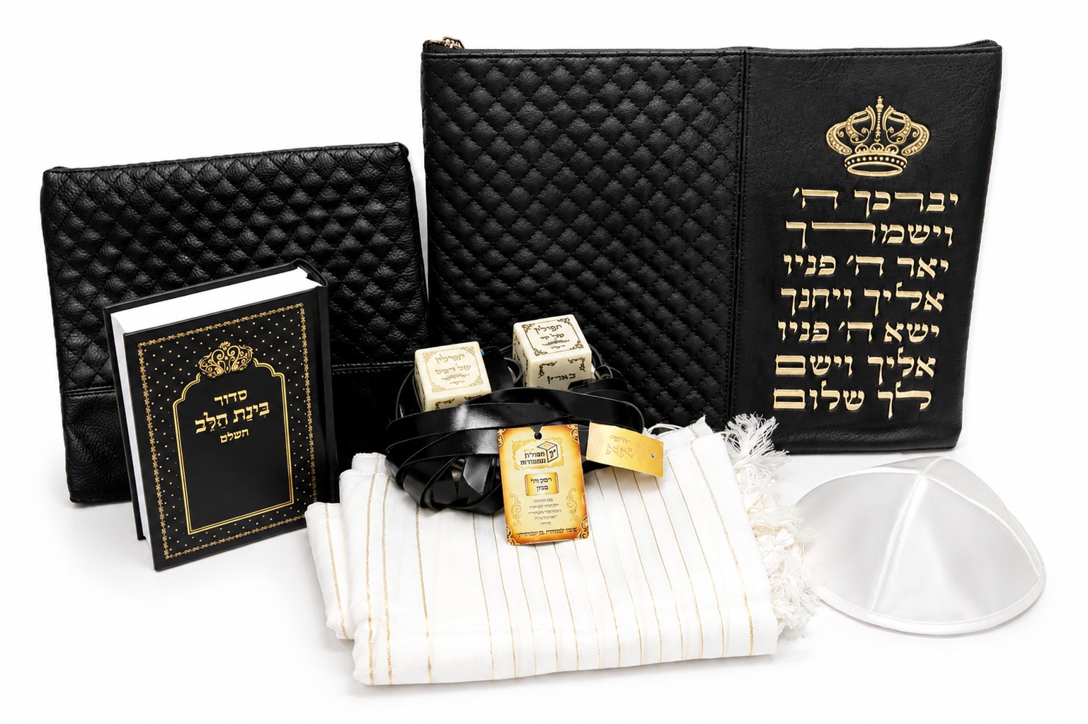 סט יברכך – דמוי עור – שחור – זהב – בלי ידיות – בהמה גסה